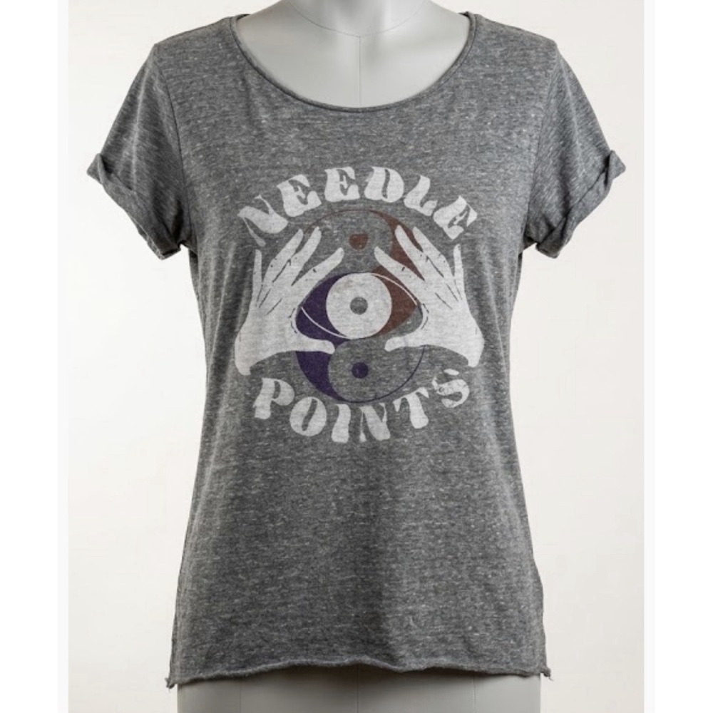 We The Free Needle Points Shirt Womens Small Gray Graphic Tee Free People